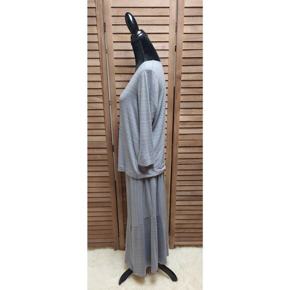 Chalet Women's Gray Striped Midi Skirt 3/4 Sleeve Top Set Size Large Made In USA - Picture 6 of 9
